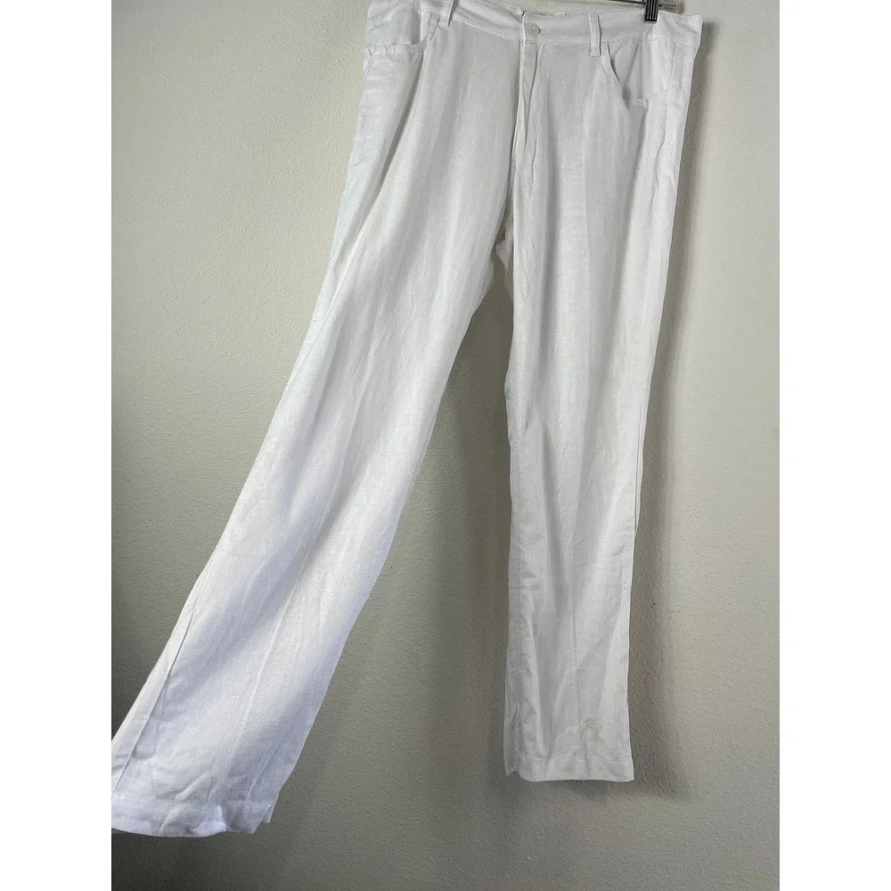 Kenny Flowers Mens XL Casa Blanca White Linen Vacation Beach Pants Bali Tropical